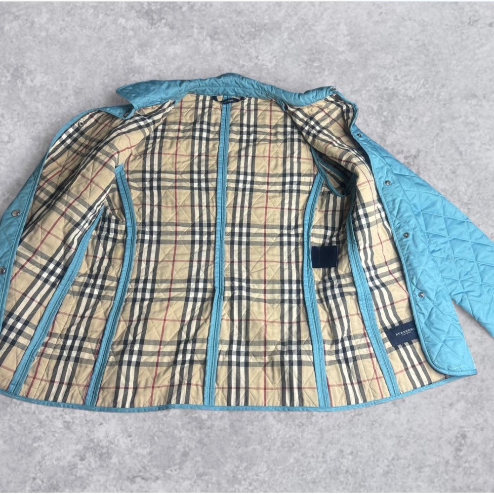 Burberry London Turquoise Blue Quilted Jacket Nova Check Lining Made in England - Picture 2 of 6